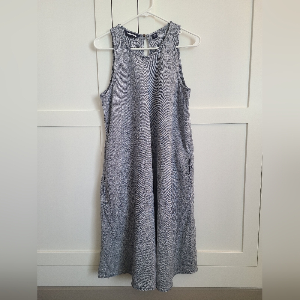 Lands' End blue slubby linen swing dress, medium tall